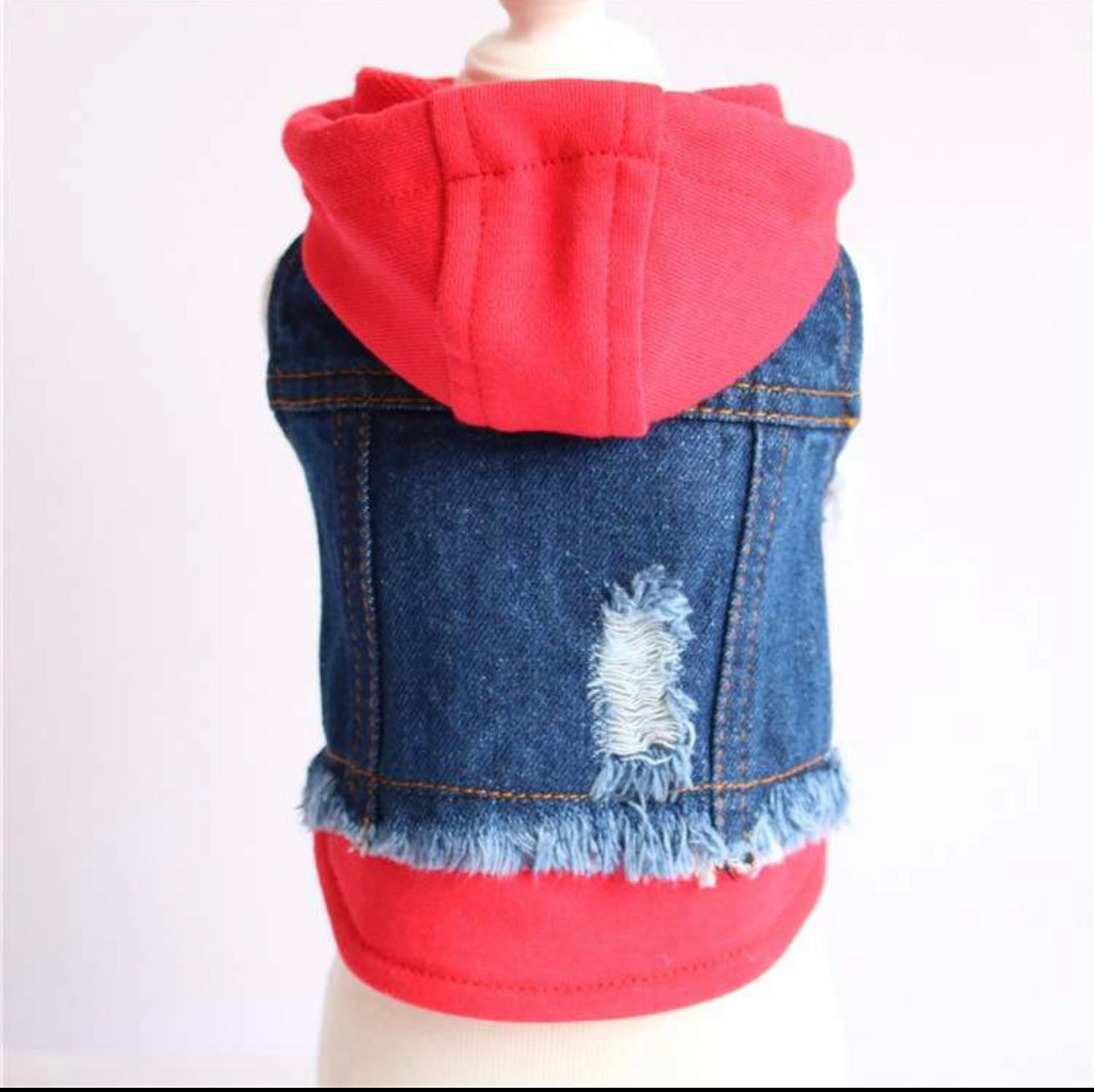 Distressed Denim Vest with attached Hoodie