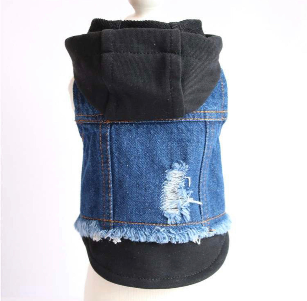 Distressed Denim Vest with attached Hoodie